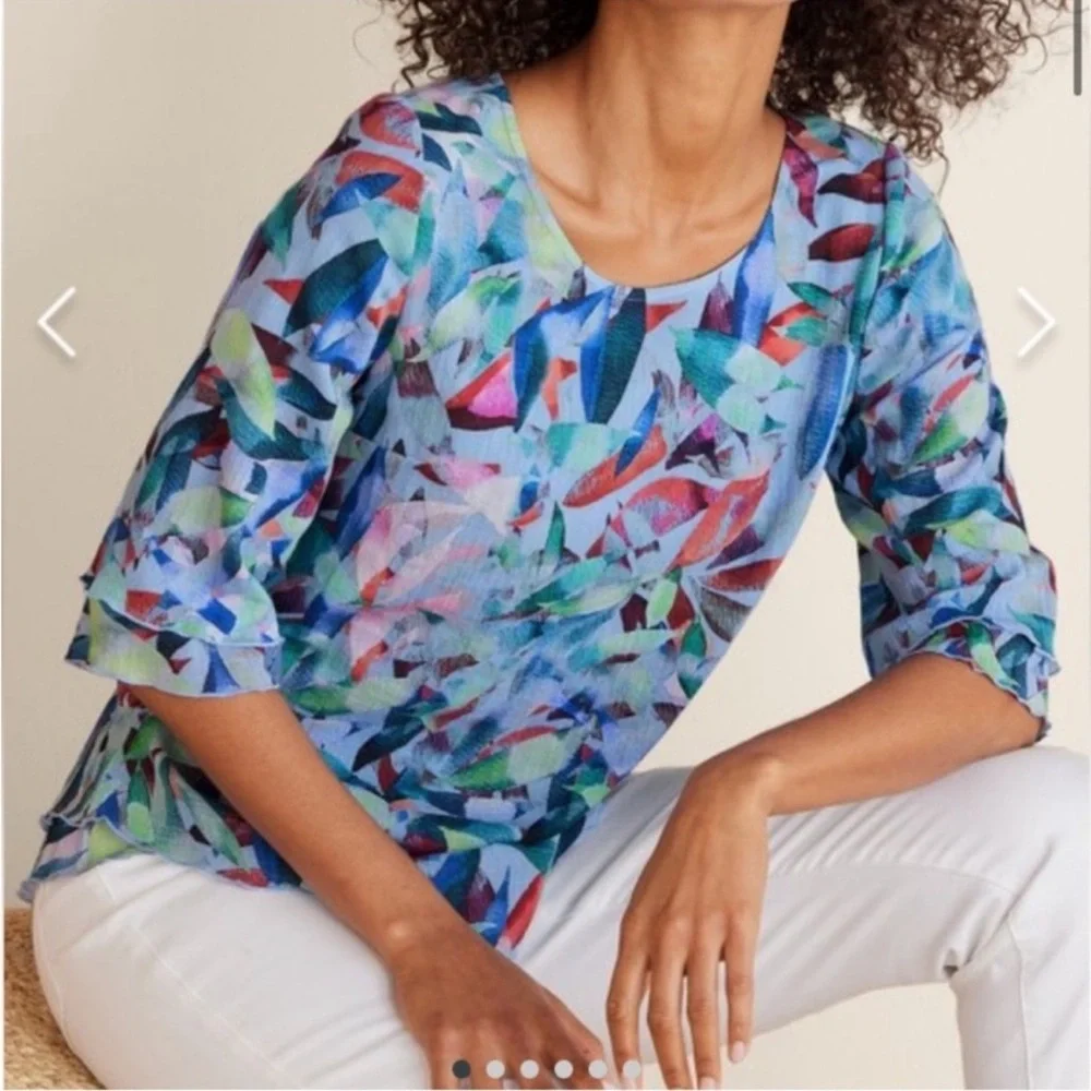 Soft Surroundings Colorful Abstract Short Sleeve Top - Picture 2 of 8